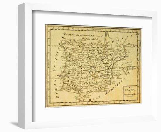 Spain And Portugal Old Map, Published In Venice, Italy, 1810-marzolino-Framed Art Print