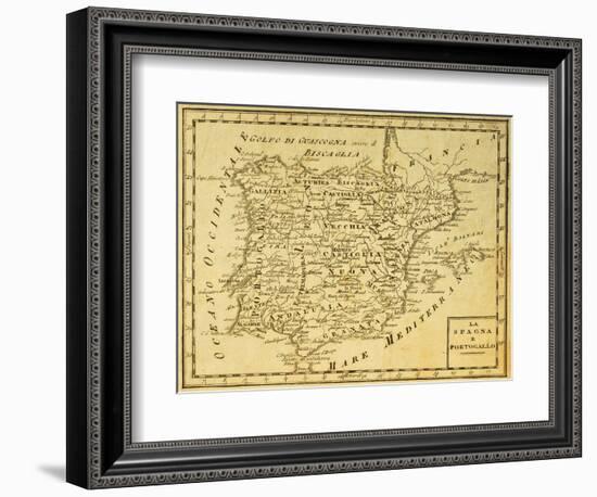 Spain And Portugal Old Map, Published In Venice, Italy, 1810-marzolino-Framed Art Print