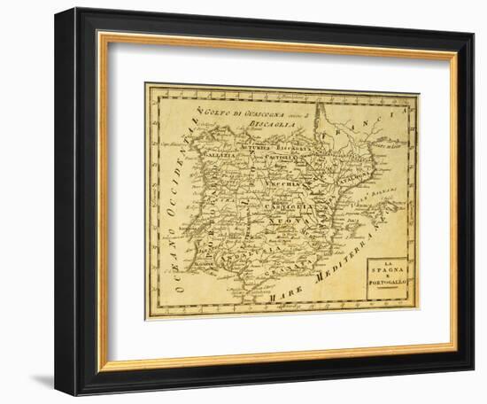 Spain And Portugal Old Map, Published In Venice, Italy, 1810-marzolino-Framed Art Print