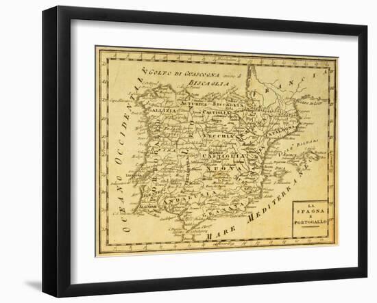 Spain And Portugal Old Map, Published In Venice, Italy, 1810-marzolino-Framed Art Print