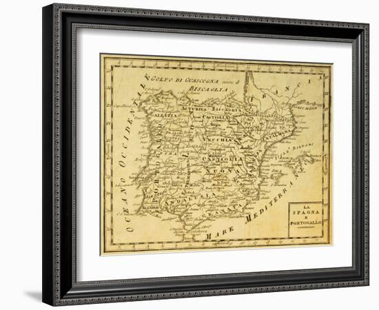 Spain And Portugal Old Map, Published In Venice, Italy, 1810-marzolino-Framed Art Print