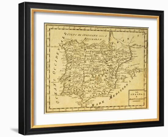 Spain And Portugal Old Map, Published In Venice, Italy, 1810-marzolino-Framed Art Print