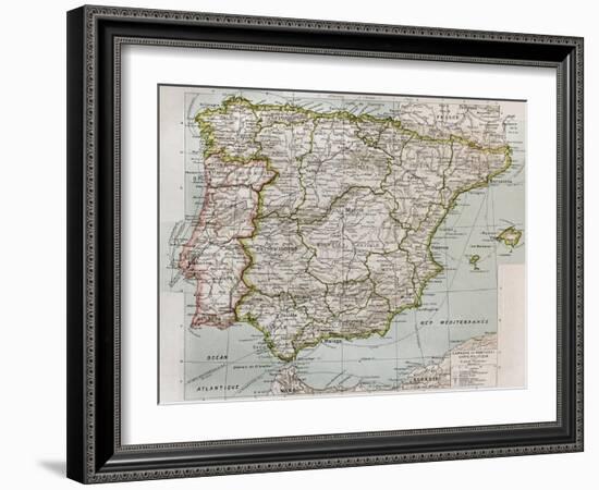 Spain And Portugal Political Map-marzolino-Framed Art Print