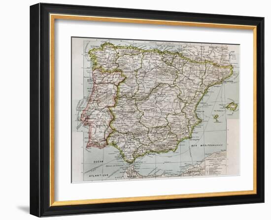 Spain And Portugal Political Map-marzolino-Framed Art Print