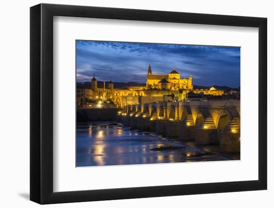 Spain, Andalusia. Cordoba. Roman bridge across the Guadalquivir river at dusk.-Brenda Tharp-Framed Photographic Print