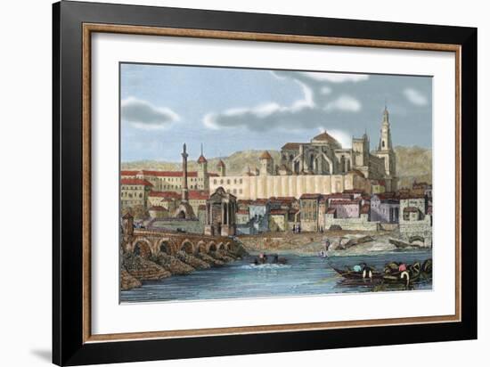 Spain. Andalusia. Cordoba. View of the City with the Mosque. 19 Century Engraving.-Tarker-Framed Giclee Print