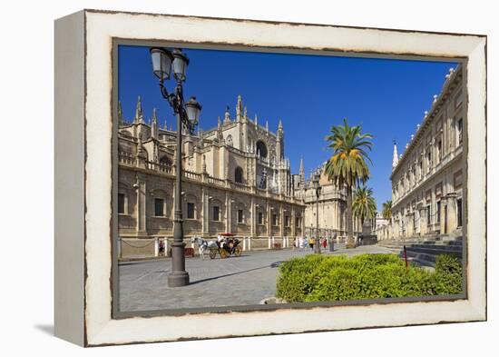 Spain, Andalusia, Seville, Cathedral, Street, Horse-Drawn Carriage-Chris Seba-Framed Premier Image Canvas