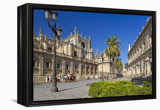 Spain, Andalusia, Seville, Cathedral, Street, Horse-Drawn Carriage-Chris Seba-Framed Premier Image Canvas