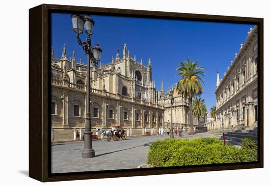 Spain, Andalusia, Seville, Cathedral, Street, Horse-Drawn Carriage-Chris Seba-Framed Premier Image Canvas