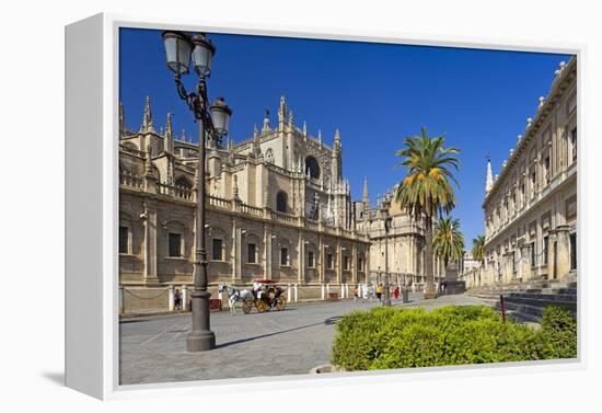 Spain, Andalusia, Seville, Cathedral, Street, Horse-Drawn Carriage-Chris Seba-Framed Premier Image Canvas