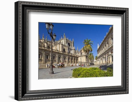 Spain, Andalusia, Seville, Cathedral, Street, Horse-Drawn Carriage-Chris Seba-Framed Photographic Print