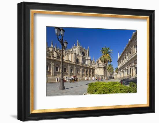 Spain, Andalusia, Seville, Cathedral, Street, Horse-Drawn Carriage-Chris Seba-Framed Photographic Print