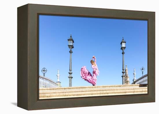 Spain, Andalusia, Seville. Flamenco Dancer Performing in Plaza De Espana-Matteo Colombo-Framed Premier Image Canvas