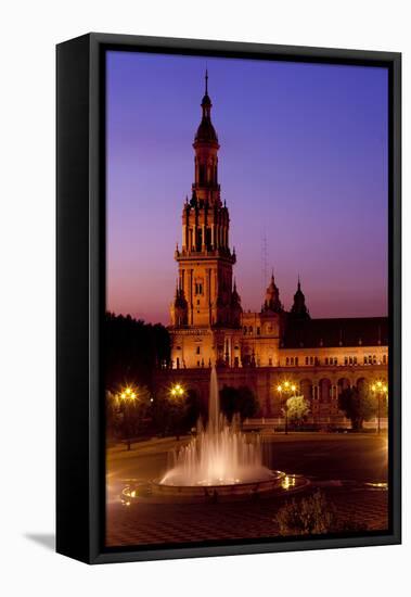 Spain, Andalusia, Seville, Plaza De Espana, West Tower, Fountain, Evening Mood-Chris Seba-Framed Premier Image Canvas