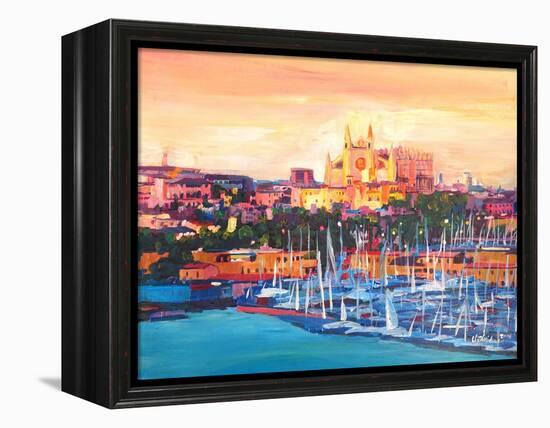 Spain Balearic Islands Majorca Cathedral w Harbour-Markus Bleichner-Framed Stretched Canvas