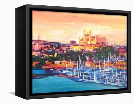 Spain Balearic Islands Majorca Cathedral w Harbour-Markus Bleichner-Framed Stretched Canvas