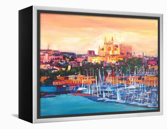 Spain Balearic Islands Majorca Cathedral w Harbour-Markus Bleichner-Framed Stretched Canvas