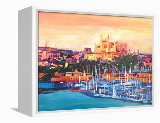Spain Balearic Islands Majorca Cathedral w Harbour-Markus Bleichner-Framed Stretched Canvas