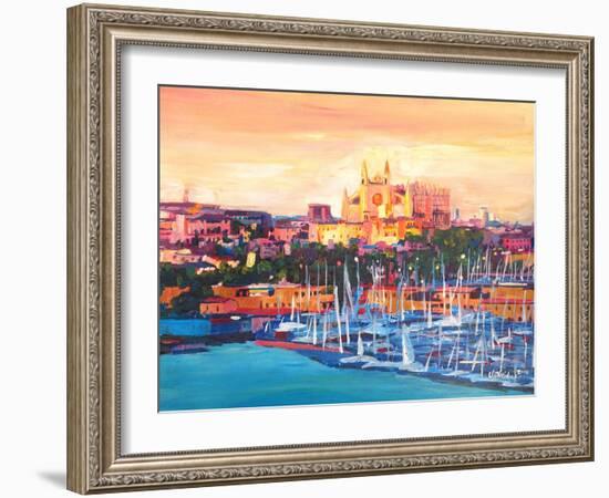 Spain Balearic Islands Majorca Cathedral w Harbour-Markus Bleichner-Framed Art Print