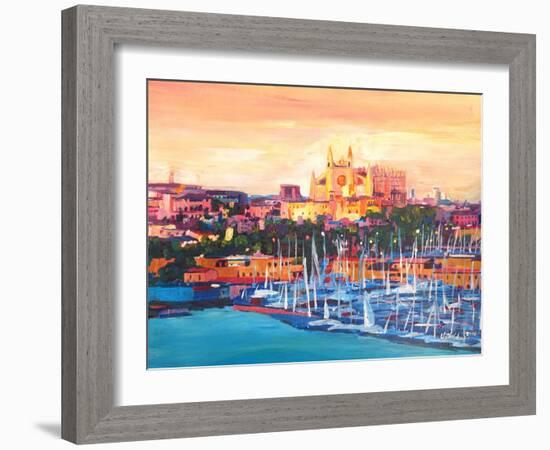 Spain Balearic Islands Majorca Cathedral w Harbour-Markus Bleichner-Framed Art Print