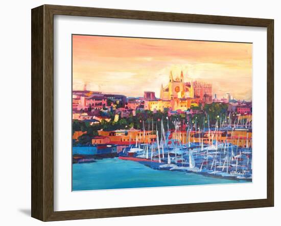 Spain Balearic Islands Majorca Cathedral w Harbour-Markus Bleichner-Framed Art Print