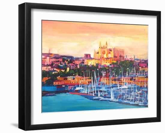 Spain Balearic Islands Majorca Cathedral w Harbour-Markus Bleichner-Framed Art Print