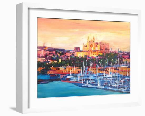 Spain Balearic Islands Majorca Cathedral w Harbour-Markus Bleichner-Framed Art Print