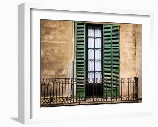 Spain, Balearic Islands, Mallorca, Palma de Mallorca. Green shuttered window.-Emily Wilson-Framed Photographic Print