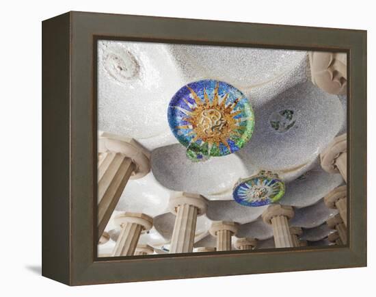 Spain, Barcelona, Guell Park, Ceiling Detail in the Hall of Columns-Steve Vidler-Framed Premier Image Canvas