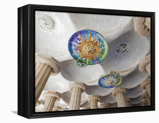 Spain, Barcelona, Guell Park, Ceiling Detail in the Hall of Columns-Steve Vidler-Framed Premier Image Canvas