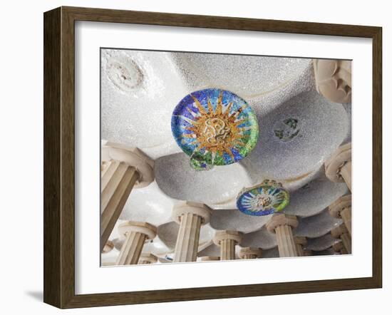 Spain, Barcelona, Guell Park, Ceiling Detail in the Hall of Columns-Steve Vidler-Framed Photographic Print