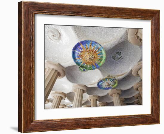 Spain, Barcelona, Guell Park, Ceiling Detail in the Hall of Columns-Steve Vidler-Framed Photographic Print