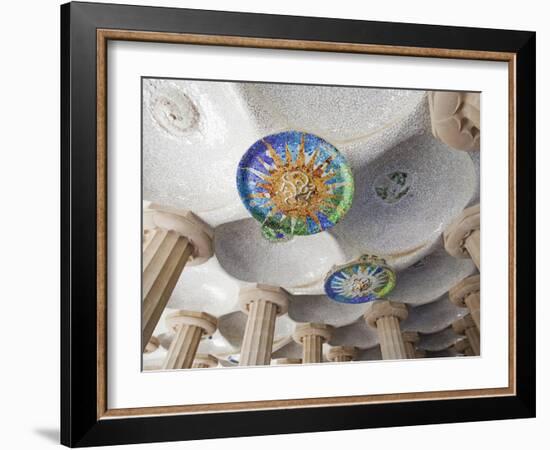 Spain, Barcelona, Guell Park, Ceiling Detail in the Hall of Columns-Steve Vidler-Framed Photographic Print