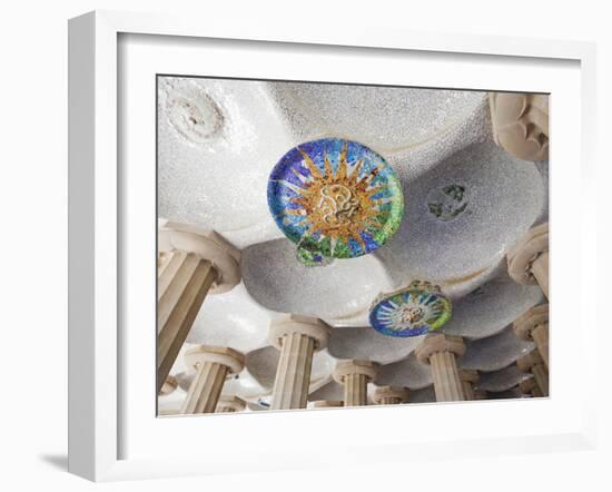 Spain, Barcelona, Guell Park, Ceiling Detail in the Hall of Columns-Steve Vidler-Framed Photographic Print