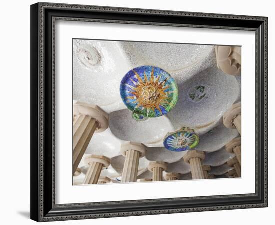 Spain, Barcelona, Guell Park, Ceiling Detail in the Hall of Columns-Steve Vidler-Framed Photographic Print