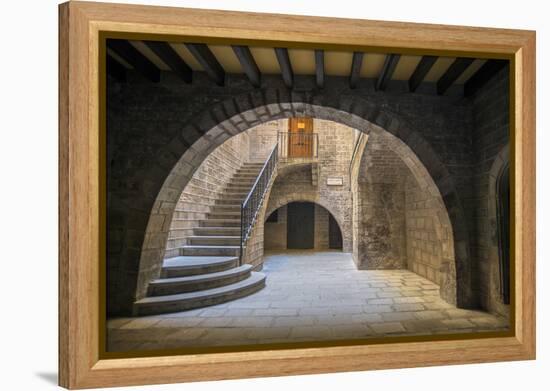 Spain, Barcelona, Temple Roma d'August, Staircase-Jim Engelbrecht-Framed Premier Image Canvas