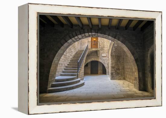 Spain, Barcelona, Temple Roma d'August, Staircase-Jim Engelbrecht-Framed Premier Image Canvas