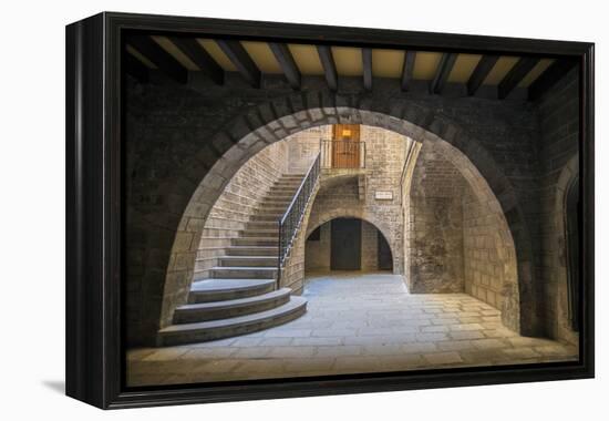 Spain, Barcelona, Temple Roma d'August, Staircase-Jim Engelbrecht-Framed Premier Image Canvas