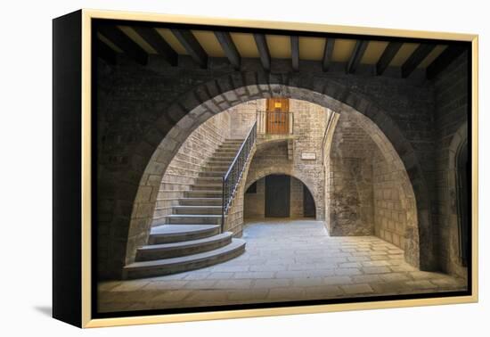 Spain, Barcelona, Temple Roma d'August, Staircase-Jim Engelbrecht-Framed Premier Image Canvas