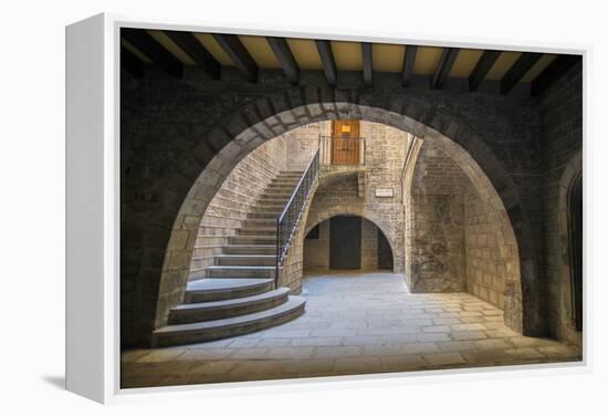 Spain, Barcelona, Temple Roma d'August, Staircase-Jim Engelbrecht-Framed Premier Image Canvas