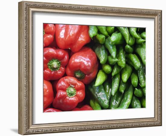 Spain, Barcelona, the Ramblas, la Boqueria Market, Vegetable Shop Display of Peppers-Steve Vidler-Framed Photographic Print