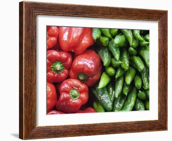 Spain, Barcelona, the Ramblas, la Boqueria Market, Vegetable Shop Display of Peppers-Steve Vidler-Framed Photographic Print