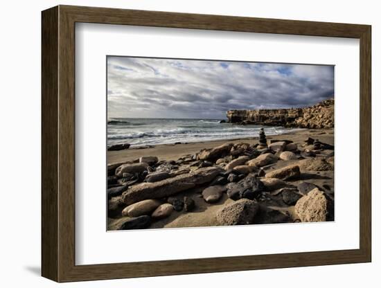 Spain, Canary Islands, Fuerteventura, Beach, Stone Tower, Sea-Andrea Haase-Framed Photographic Print