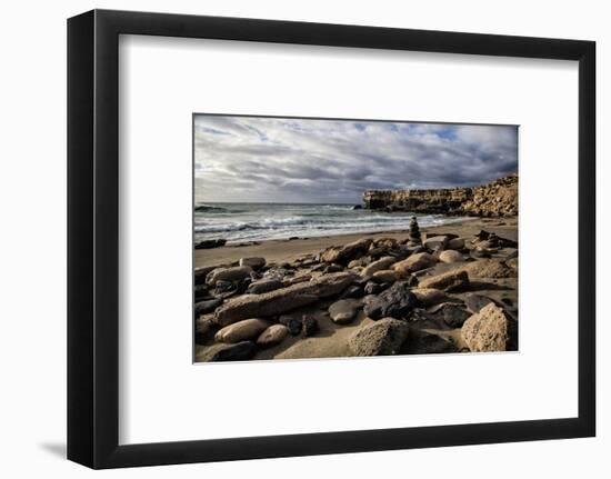 Spain, Canary Islands, Fuerteventura, Beach, Stone Tower, Sea-Andrea Haase-Framed Photographic Print