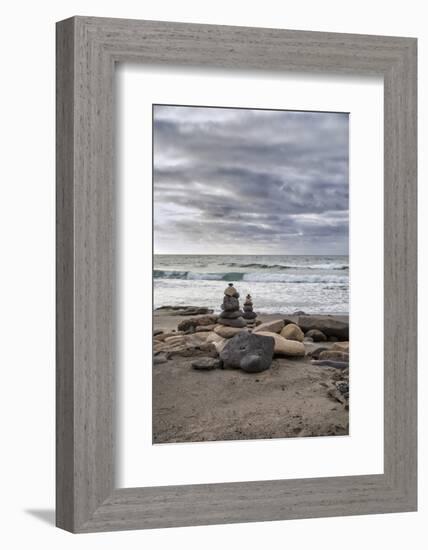 Spain, Canary Islands, Fuerteventura, Beach, Stone Tower, Sea-Andrea Haase-Framed Photographic Print