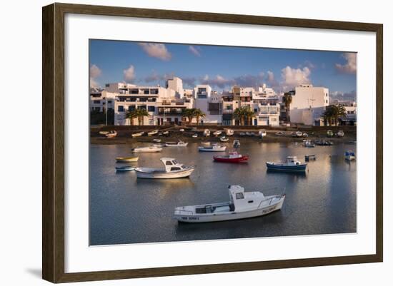 Spain, Canary Islands, Lanzarote, Arecife, Charco De San Gines, Fishing Boats, Dawn-Walter Bibikow-Framed Photographic Print