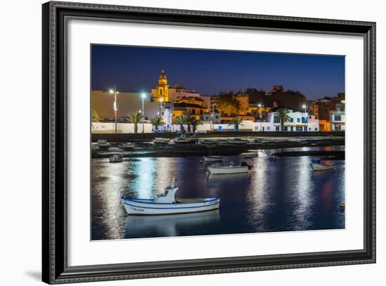 Spain, Canary Islands, Lanzarote, Arecife, Charco De San Gines, Fishing Boats, Dusk-Walter Bibikow-Framed Photographic Print