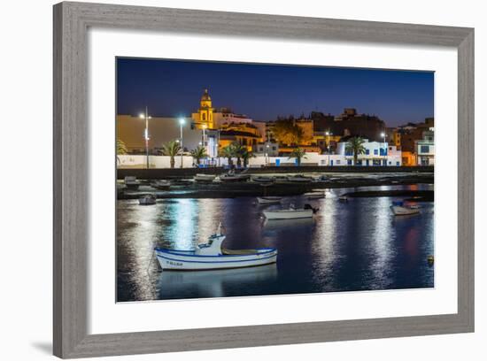 Spain, Canary Islands, Lanzarote, Arecife, Charco De San Gines, Fishing Boats, Dusk-Walter Bibikow-Framed Photographic Print