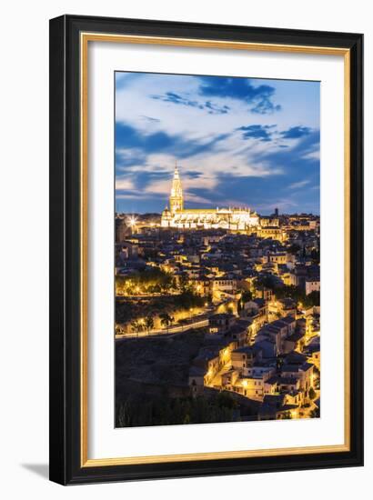 Spain, Castile–La Mancha, Toledo. City and the Cathedral at Dusk-Matteo Colombo-Framed Photographic Print