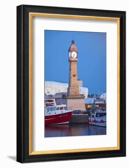 Spain, Catalonia, Barcelona, Harbour, Ccastle Tower, Ships, Dusk-Rainer Mirau-Framed Photographic Print